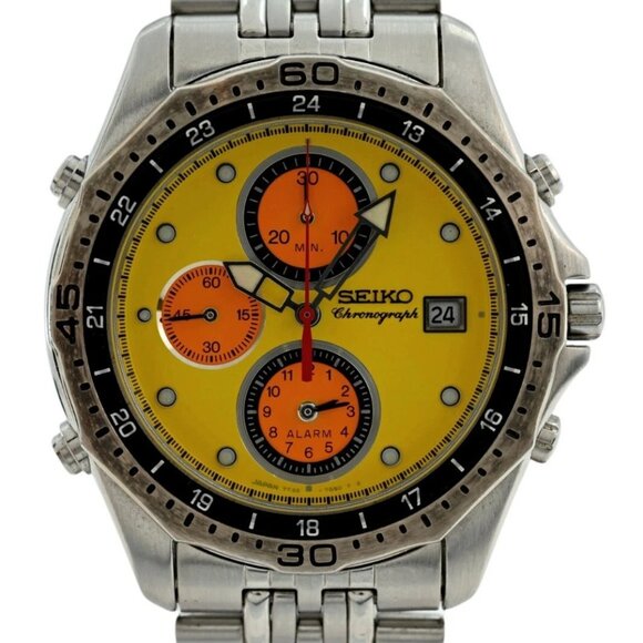 Seiko 39mm Men's Chronograph Alarm Yellow 1998 Nagono Olympics Watch - Picture 1 of 9